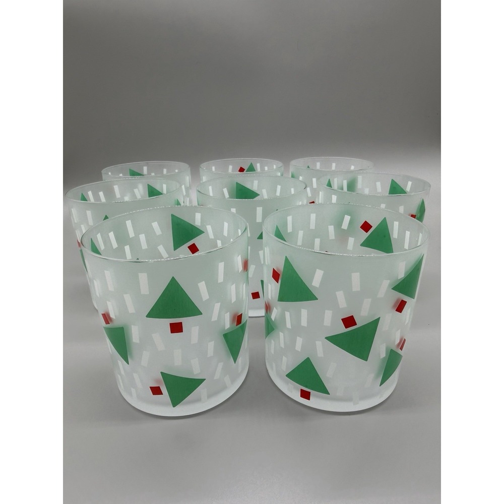 Vintage 1988 Dayton Hudson "Christmas Tree Confetti" Lowball Rocks Glasses Set 8